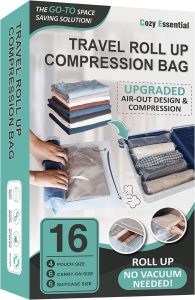 Cozy Essential 16 Roll-Up Travel Compression Bags